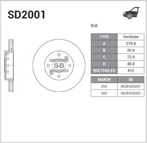 Тормозной диск передний вентилируемый sd2001 Sangsin
