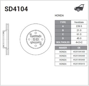 ТОРМОЗНОЙ ДИСК ПЕРЕДНИЙ ВЕНТИЛИРУЕМЫЙ sd4104 Sangsin