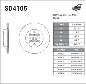 Тормозной диск передний вентилируемый sd4105 Sangsin