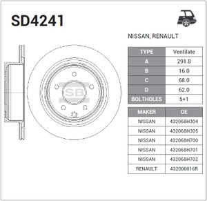 Тормозной диск задний NISSAN X-TRAIL T30 01-- sd4241 Sangsin