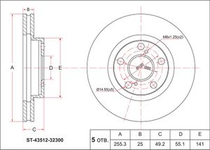 Тормозной диск передний для TOYOTA Ardeo / Opa / Premio / Allion / Corona ZZV (43512-32300) st4351232300 Sat