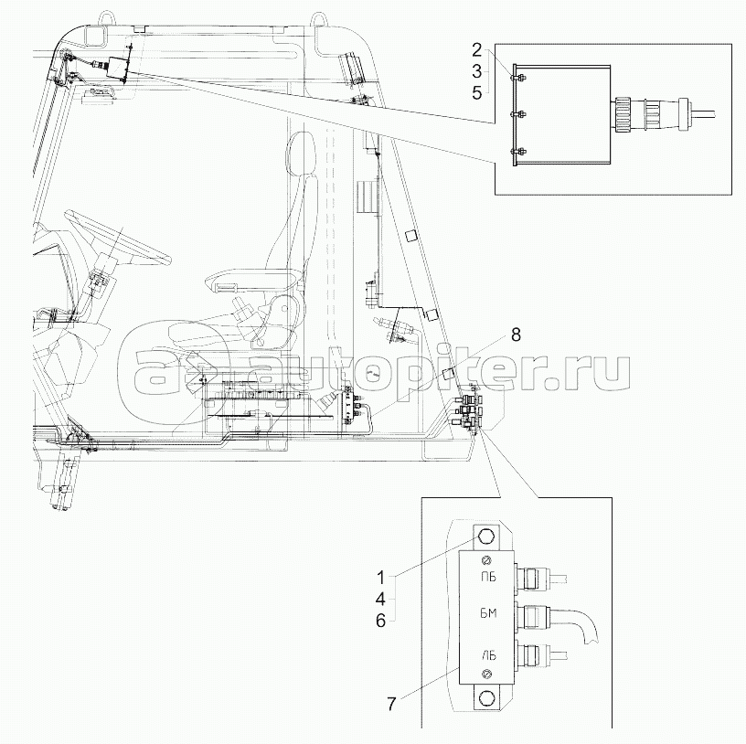 Монтаж системы контроля давления в шинах в кабине (75137-3700081-10);Mounting of the tires pressure control system over chassis on cab. (75137-3700081-10)