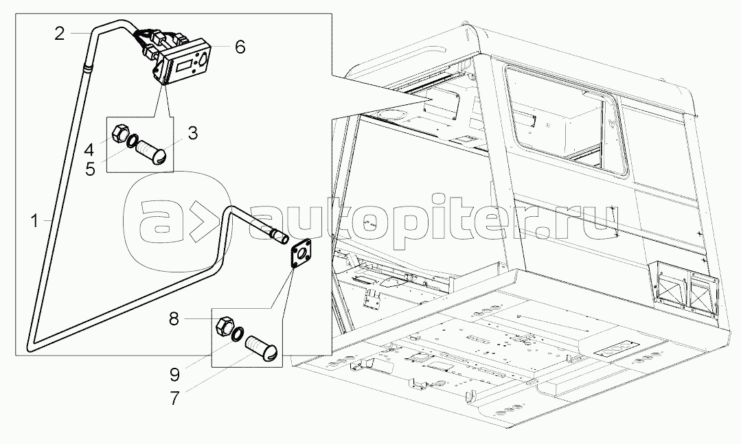 Монтаж электрооборудования системы пожаротушения в кабине (75306-3767007-30);Mounting of electrical equipment of fire fighting system in the cabin. (75306-3767007-30)