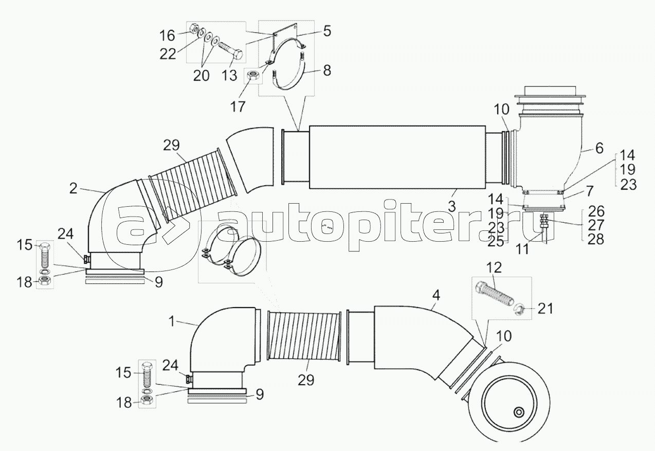 Установка системы выпуска отработавших газов (75302-1200003);Mounting of exhaust system (75302-1200003)