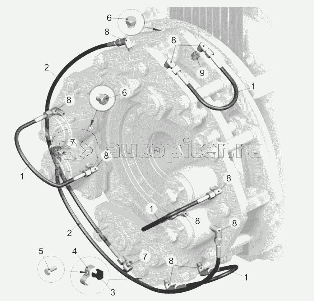 Электродвигатель тяговый. Установка рукавов высокого давления (75306-2103004-30, 75306-2103004-70, 75306-2103004-80);Traction electric motor. Mounting of high pressure hoses (75306-2103004-30, 75306-2103004-70, 75306-2103004-80)