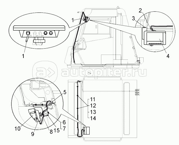 Установка системы видеообзора по кабине (75131-7912003);Mounting of video survey system in the cabin