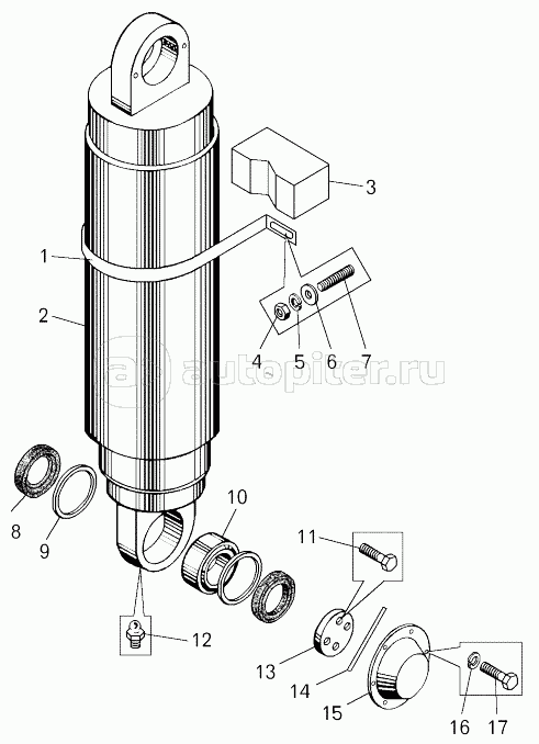 Установка цилиндров опрокидывающего механизма (7513-8600001);Mounting of hoist cylinders