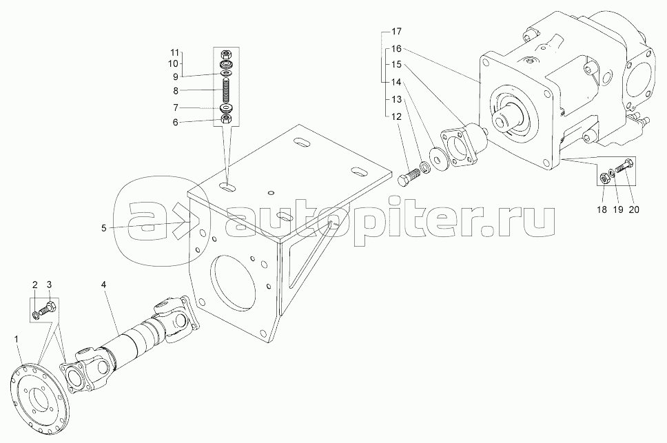 Установка насоса и карданного вала (75581-8600032);Mounting of pumps