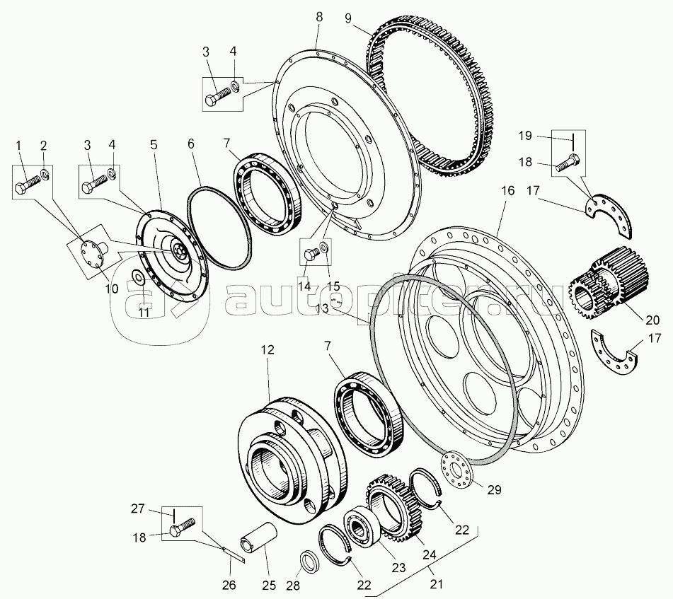 Ряд первый редуктора электромотор-колеса (75580-2405250);First row of electromotor-wheel reducer