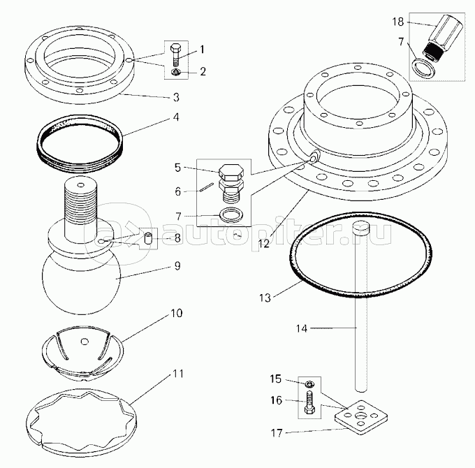 Крышка переднего цилиндра подвески верхняя;Upper cover of front suspension cylinder