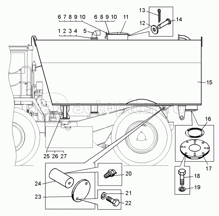 Установка цистерны и крышки заливной горловины