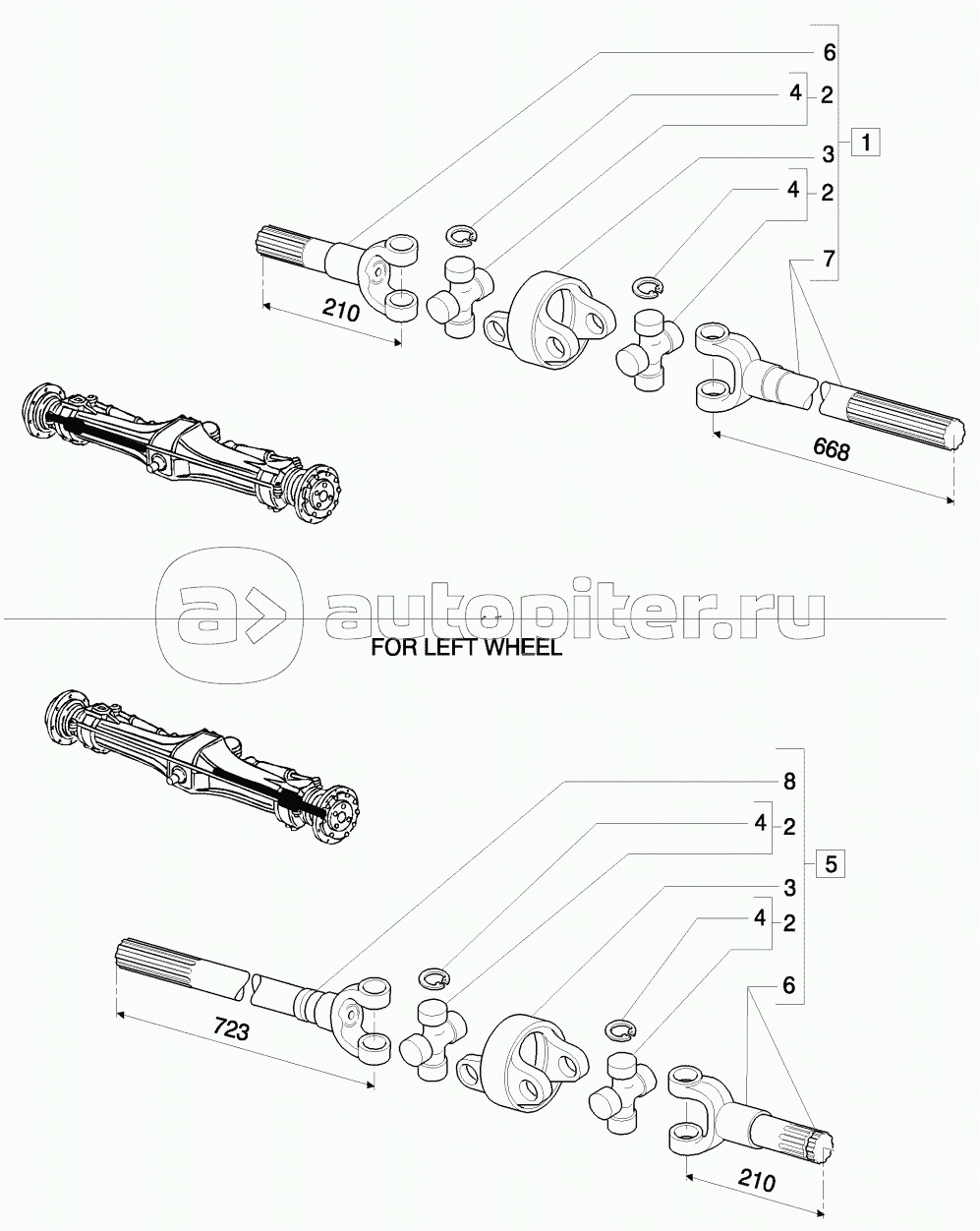 4WD FRONT AXLE - AXLE-SHAFT ARTICULATED - BREAKDOWN