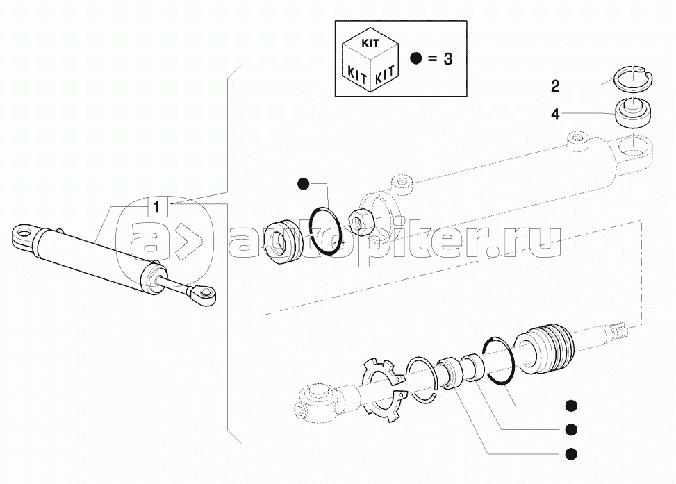 4WD FRONT AXLE - HYDRAULIC STEERING CYLINDER - BREAKDOWN