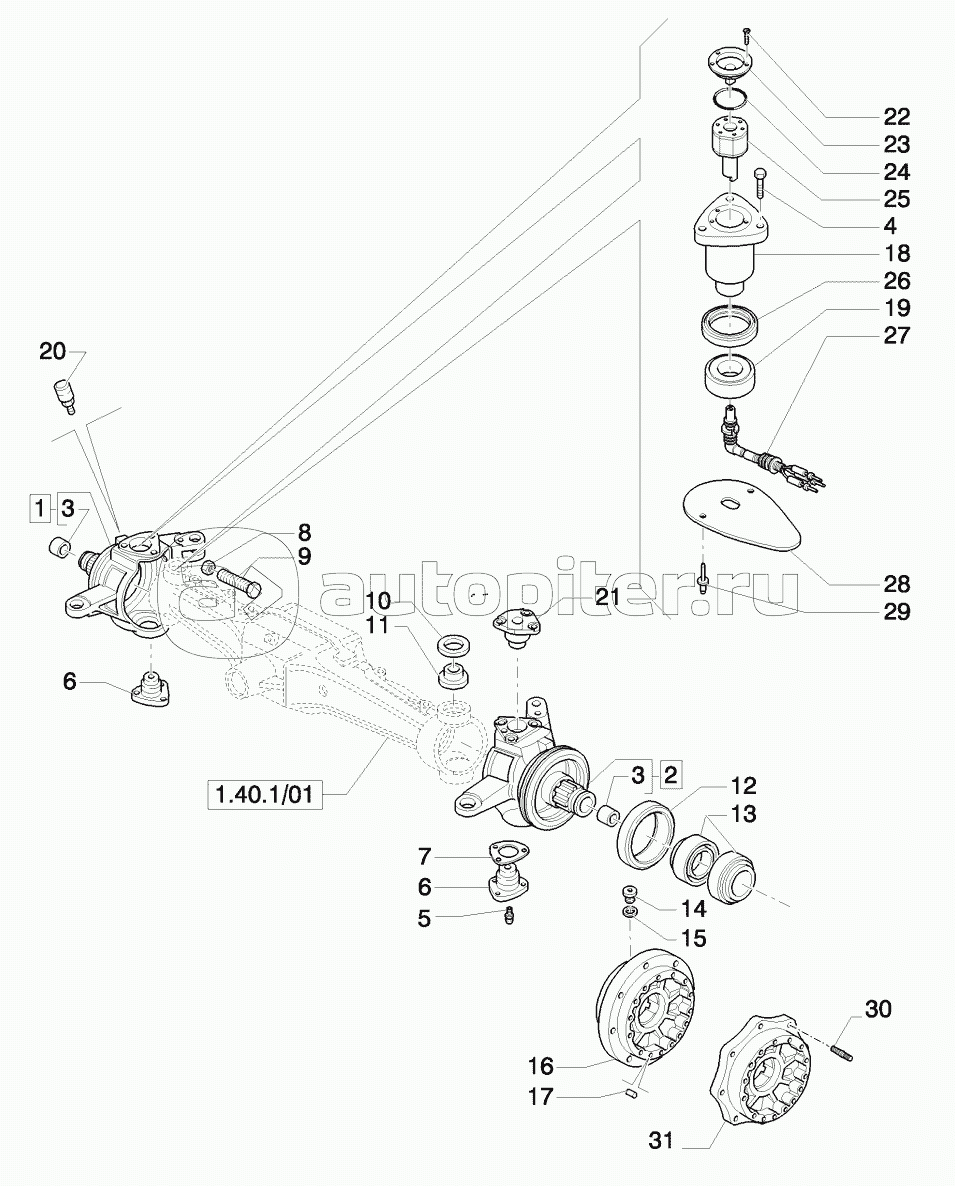 4WD FRONT AXLE WITH SUSPENSIONS,BRAKE,"TERRALOCK"- STEERING PIVOT PINS