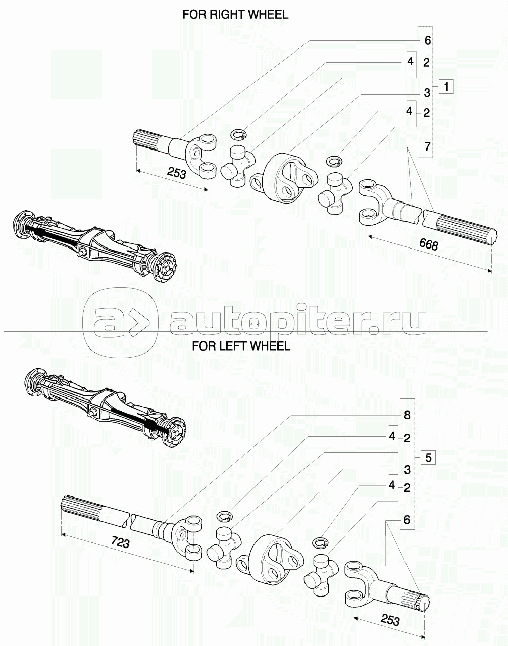 4WD FRONT AXLE - AXLE-SHAFT ARTICULATED - BREAKDOWN