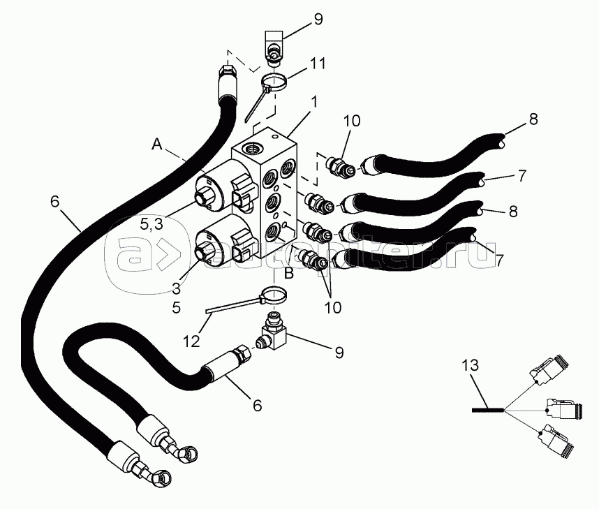 ADAPTER HYDRAULIC SELECTOR VALVE KIT - HEADER TILT/REEL FORE - AFT