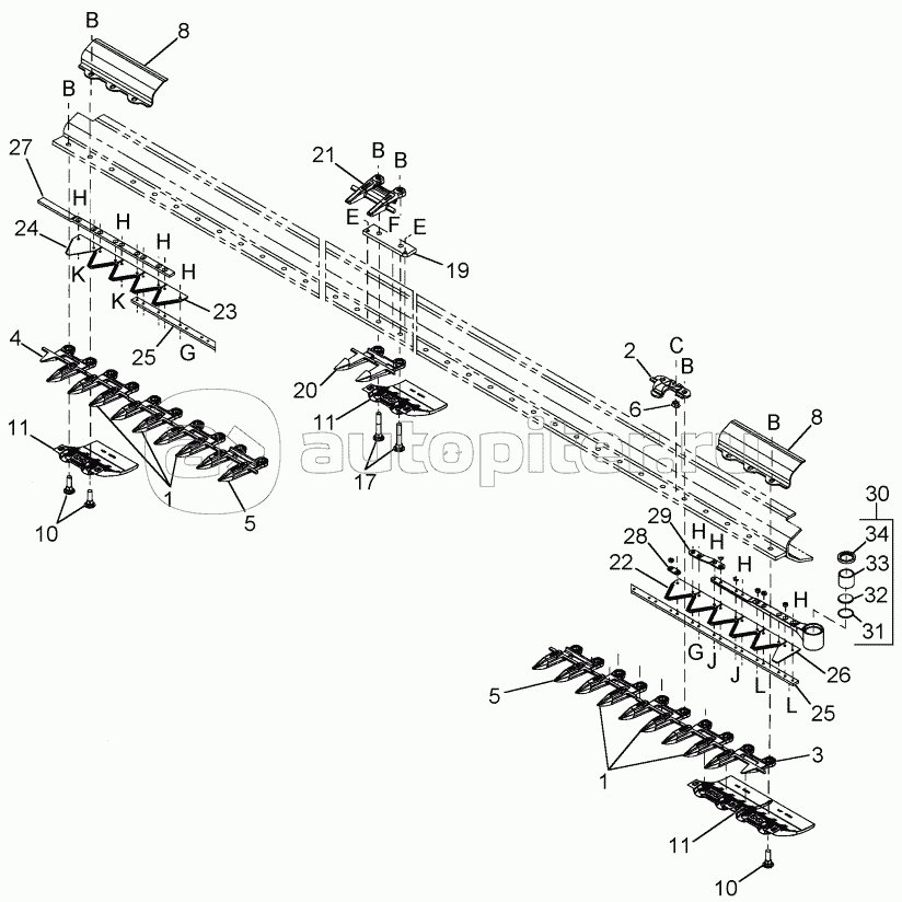 SICKLE AND GUARDS - DOUBLE SICKLE HEADERS - POINTED GUARDS, IF EQUIPPED