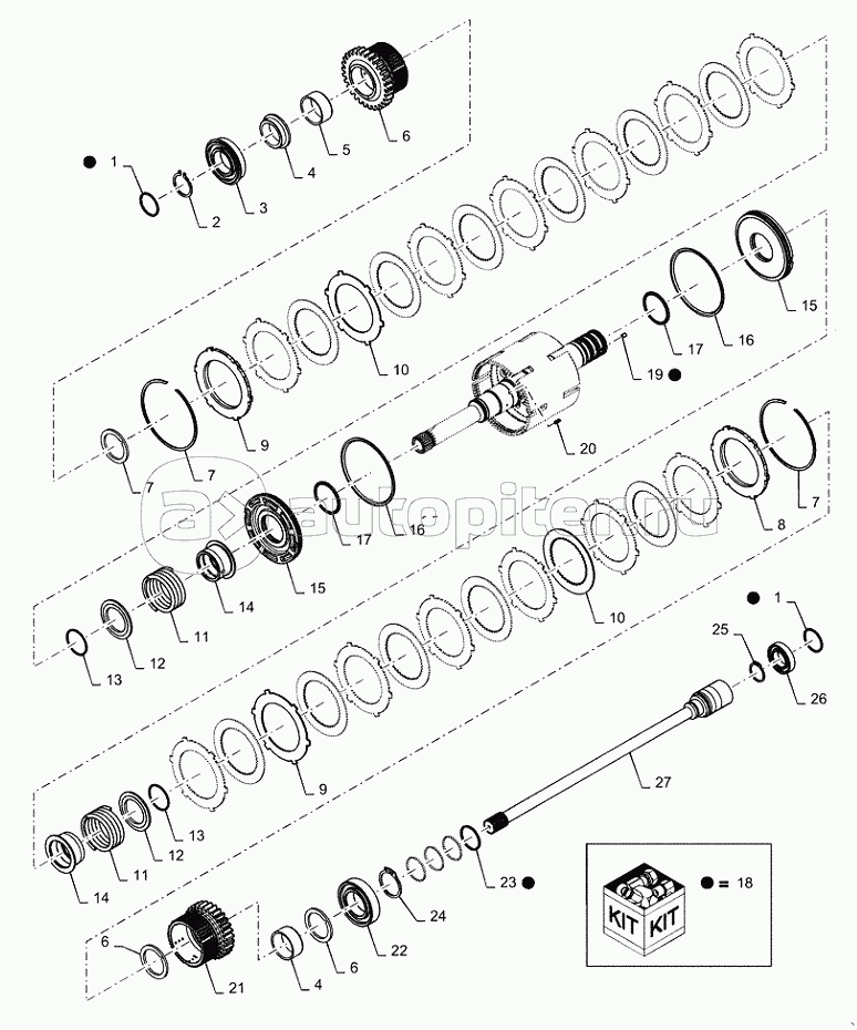 21.154.AJ(01) - INPUT AND PTO TRANSMISSION SHAFT, 2WD AND 4WD