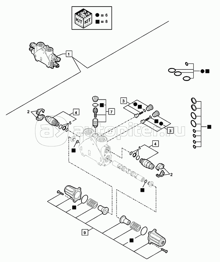 35.726.1104 BACKHOE CONTROL VALVE, 6, 7 SPOOL, SWING SECTION (VAR.742331742333742335)