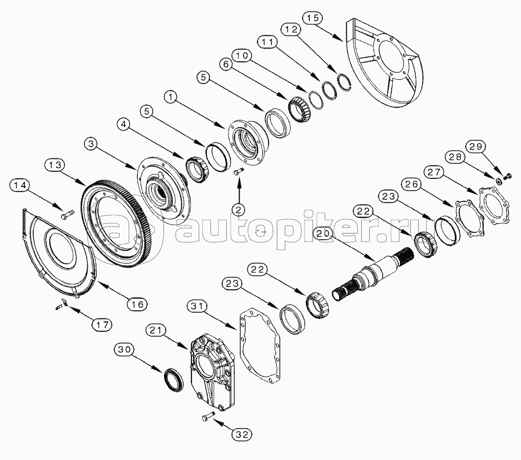 POWER TAKE OFF ASSEMBLY - OUTPUT SHAFT, SINGLE SPEED, TRANSMISSION ASN AJB0356850