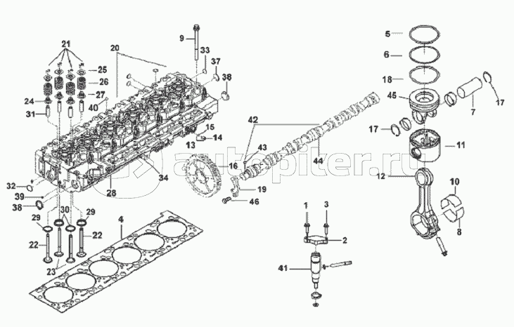 Головка цилиндров, поршень, шатун, газораспределительный механизм