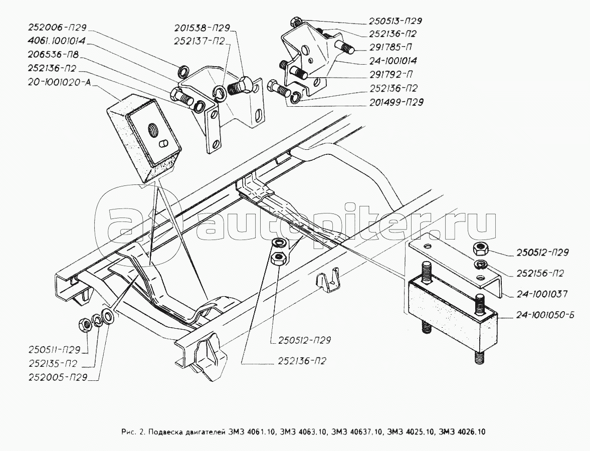 Подвеска двигателей ЗМЗ 4061.10, ЗМЗ 4063.10, ЗМЗ 40637.10, ЗМЗ 4025.10, ЗМЗ 4026.10