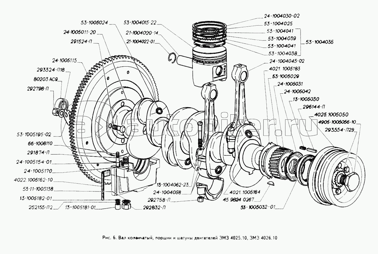 Вал коленчатый, поршни и шатуны двигателей ЗМЗ 4025.10, ЗМЗ 4026.10