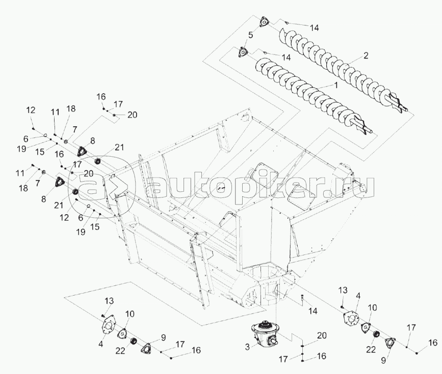 Бункер. Установка шнеков горизонтальных КЗК-14-0206060А и КЗК-14-0206070А