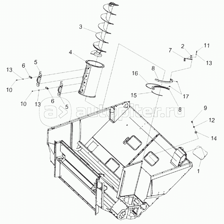 Бункер. Установка шнека вертикального КЗК-14-0206650Б