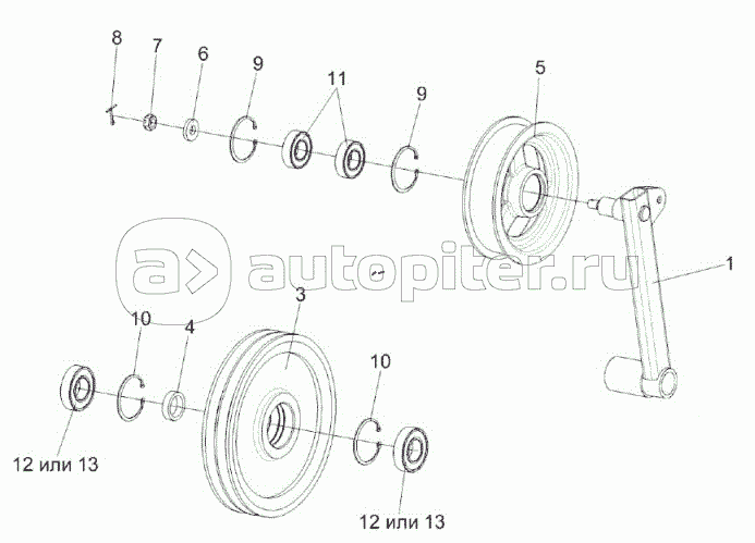 Рычаг КЗК-1420-0202260 и шкив обводной КЗК-14-0202190