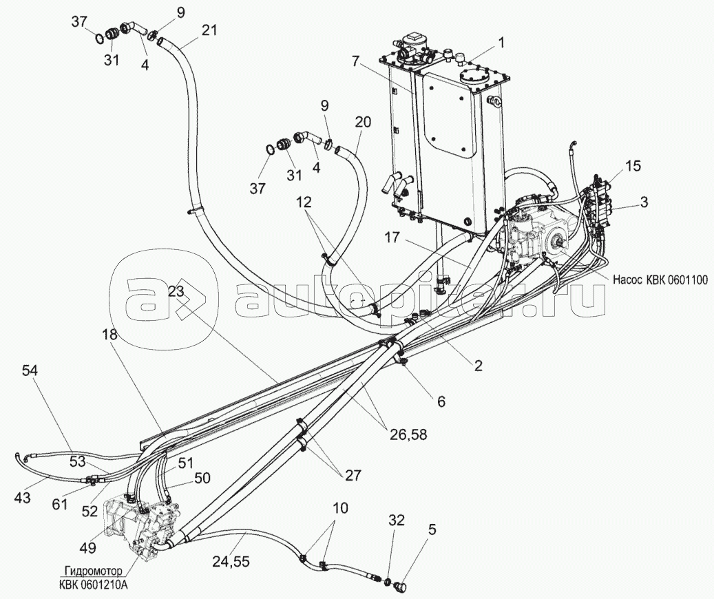 Гидросистема привода ходовой части КВК 0601000Б-01 (лист 1)