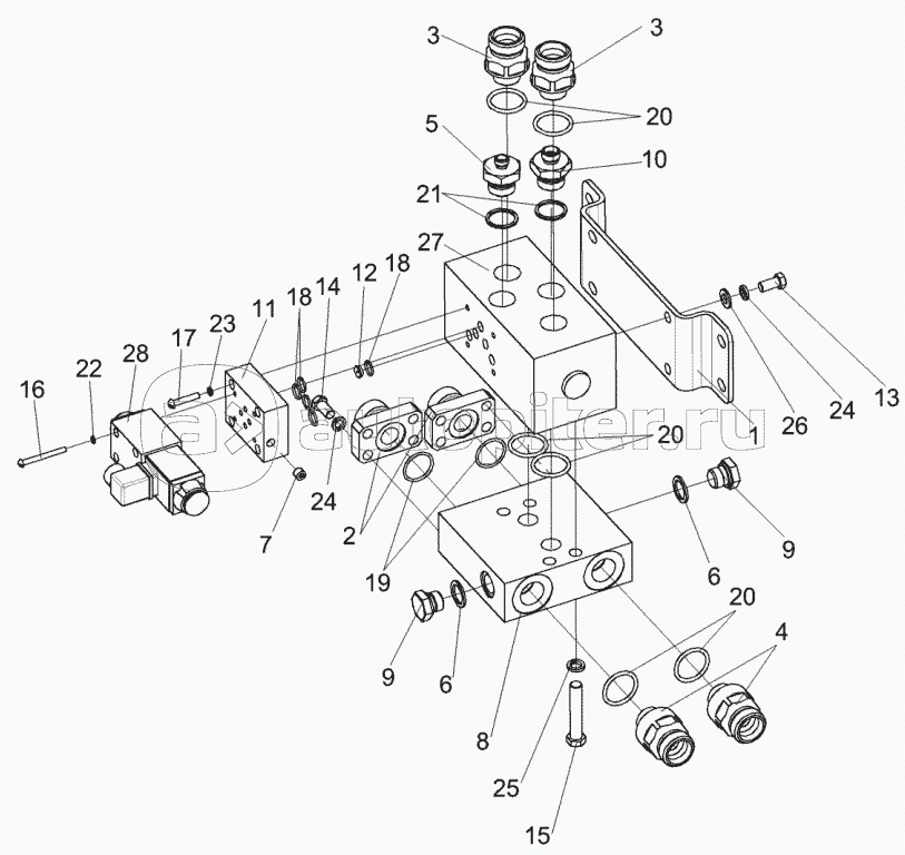 Гидроблок подключения управляемого моста КВК 0601500