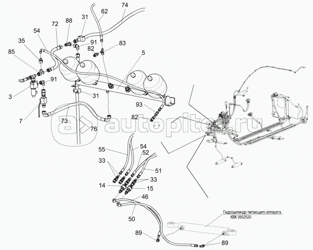 Гидросистема рулевого управления и силовых гидроцилиндров КВК 0602000Б (лист 2)