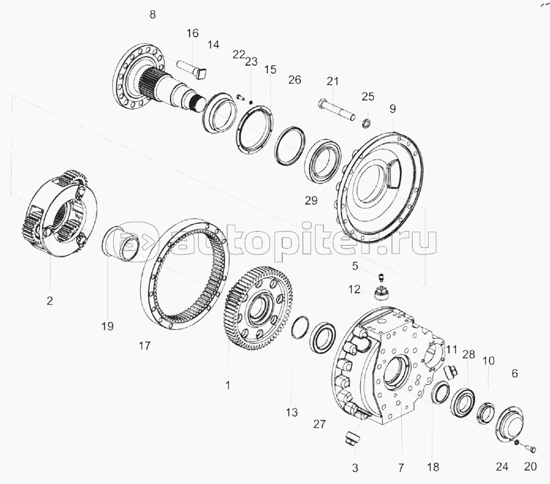 Редукторы бортовые КЗК-14-0107020-01 (изображен) и КЗК-14-0107020 (зеркальное отражение)