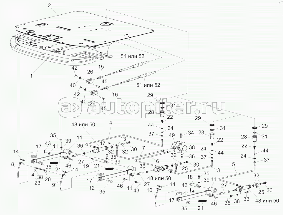 Рычаги и трубопроводы площадки управления