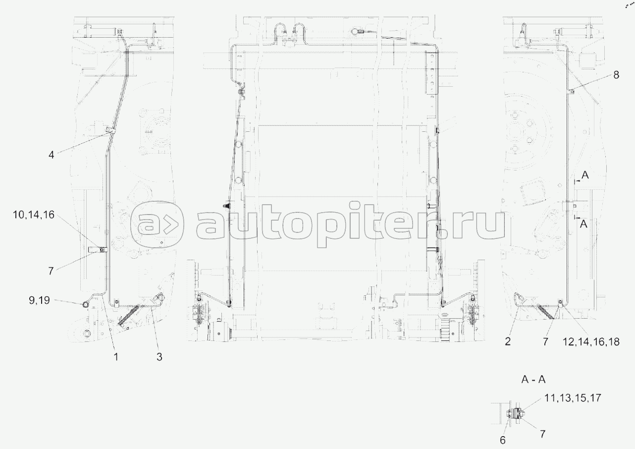 Установка трубопроводов моста ведущих колес КЗК-12-0119630