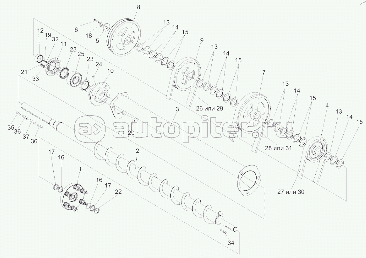 Установка шкивов на шнек распределительный КЗК-10-0202770А