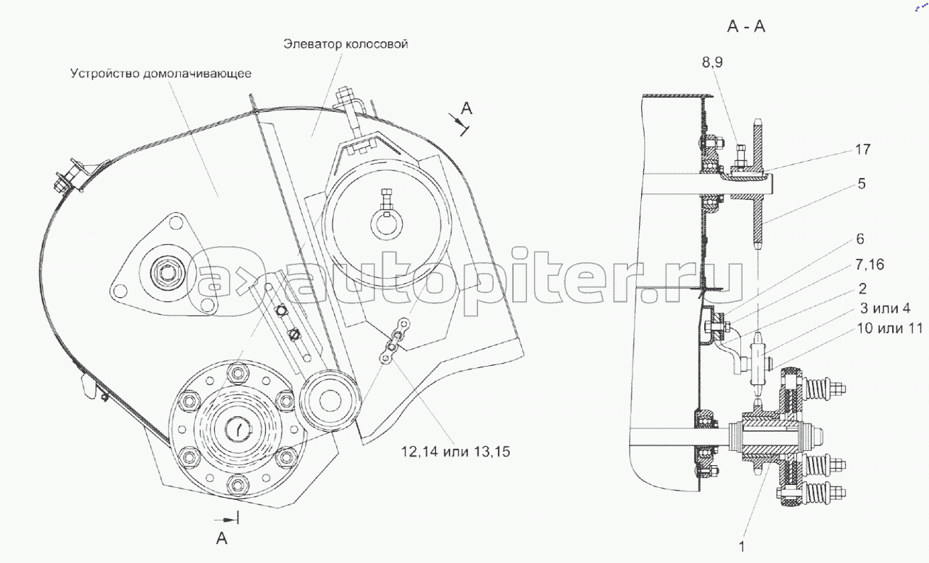 Установка цепного привода элеватора колосового