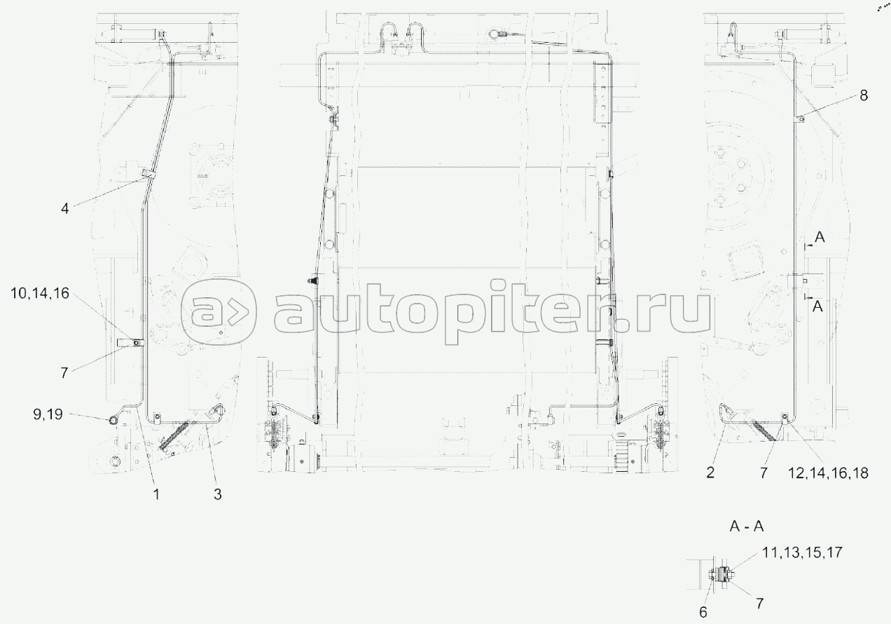 Установка трубопроводов моста ведущих колес КЗК-12-0119630