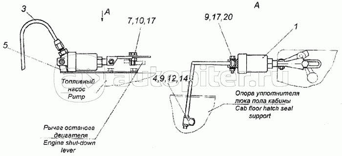 Установка цилиндра выключения подачи топлива