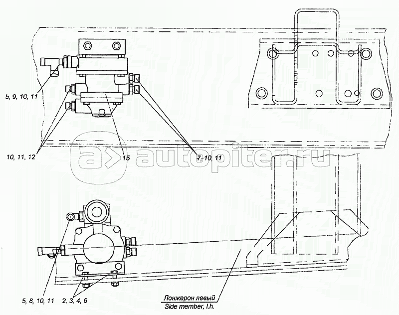 Установка клапана управления тормозами прицепа