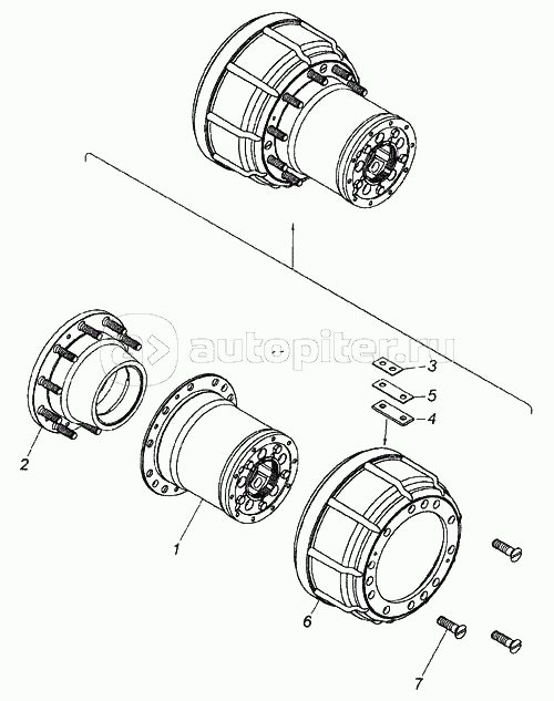 Ступица заднего колеса с тормозным барабаном и кожухом