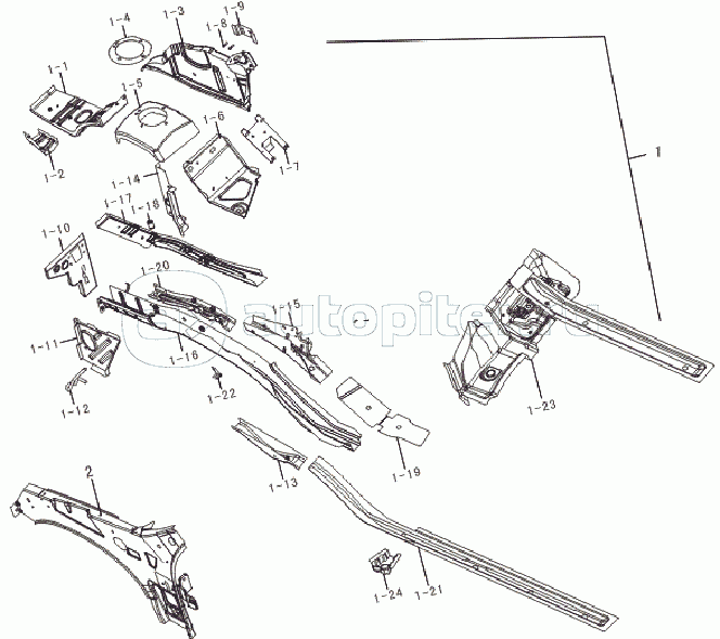Left front longeron and front wheel house