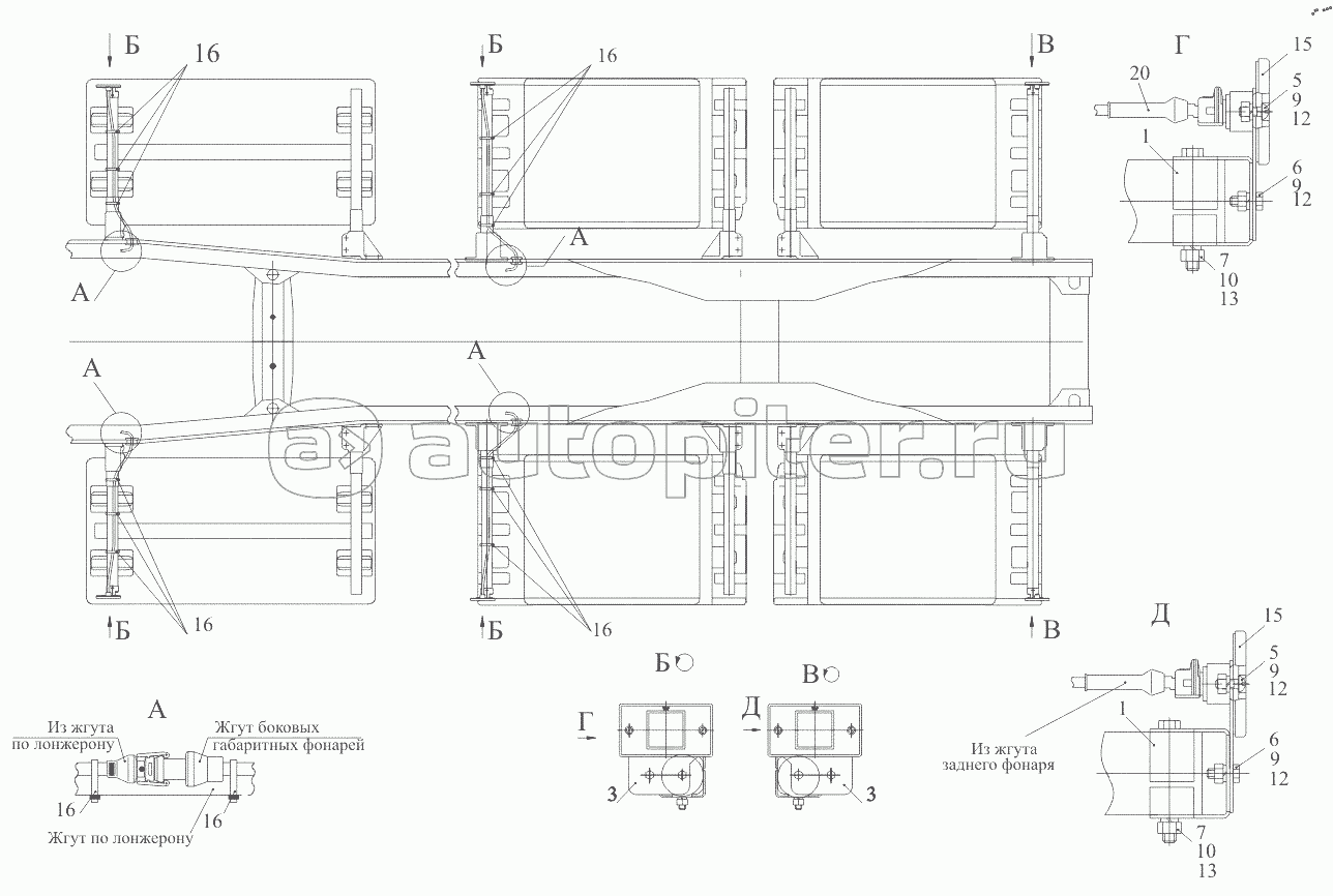 Установка боковых габаритных огней на шасси 6516A8-3700081, 6516A8-3700081-700