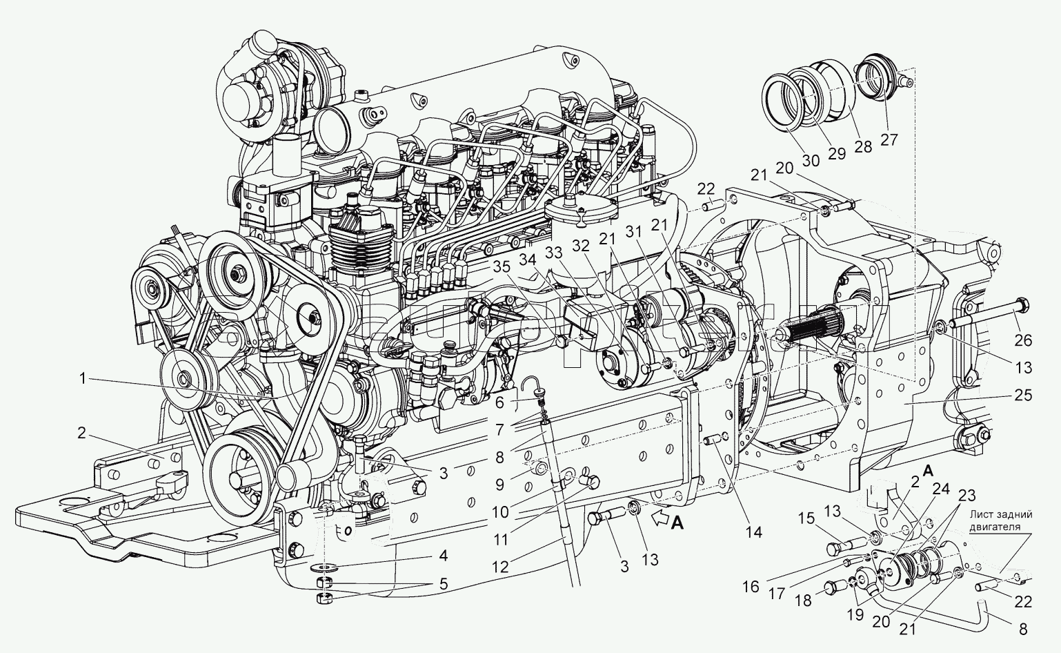 Агрегат силовой. Установка стартера. Отводка. Подшипник