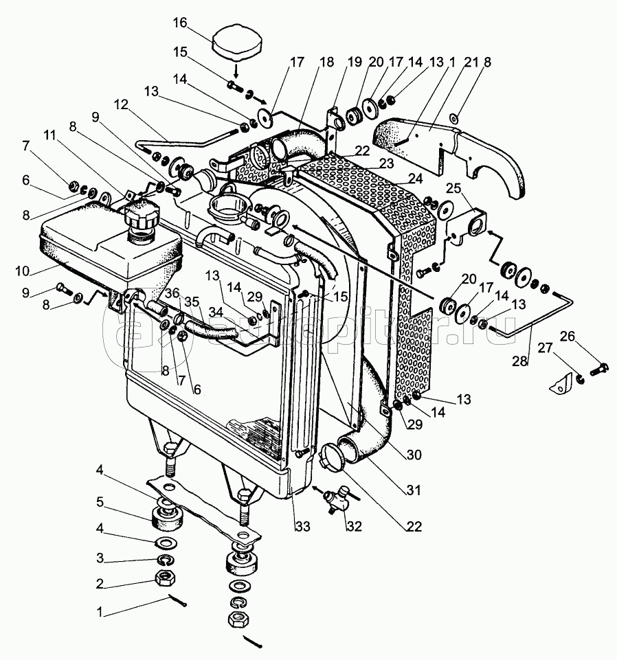 Радиатор водяной. Подвеска водяного радиатора;Water Radiator. Water Radiator Suspension