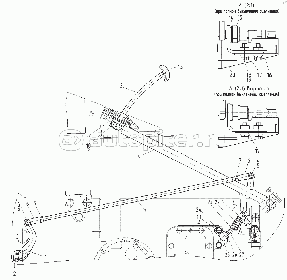 Управление сцеплением 1025.7-1602010, 1025.7-1602010-01