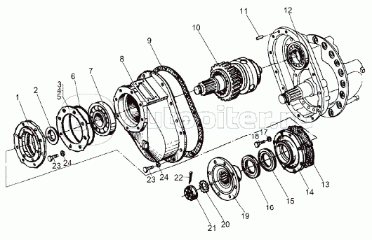 Редуктор среднего моста. Межосевой дифференциал с картером шестерен
