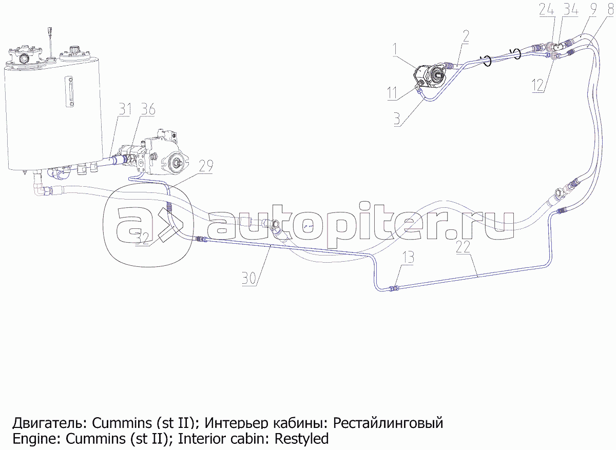 Гидросистема привода очистки воздухозаборника (152.09.08.000Ф), Иллюстрация действительна для техники, произведенной с 20141101 по 20200226
