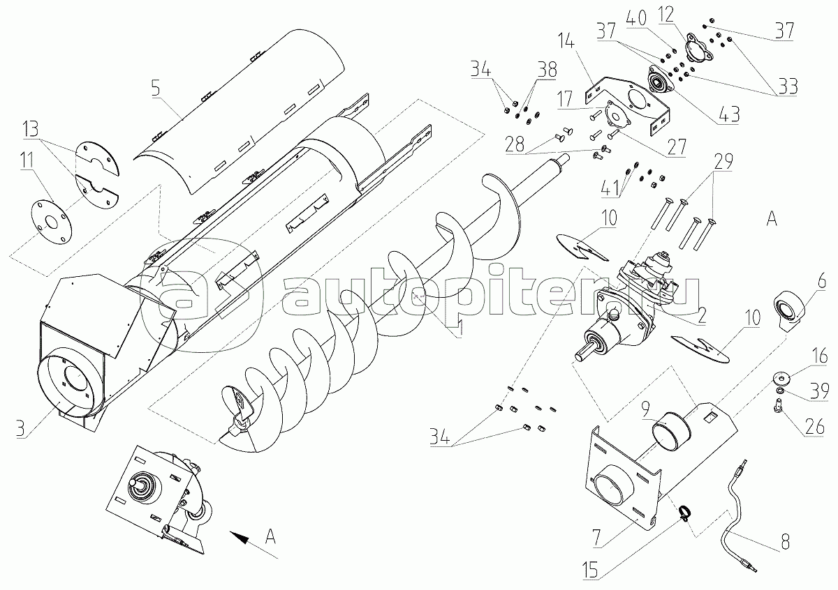 Шнек наклонный (142.47.02.000), Иллюстрация действительна для техники, произведенной с 20090501 по 20100815
